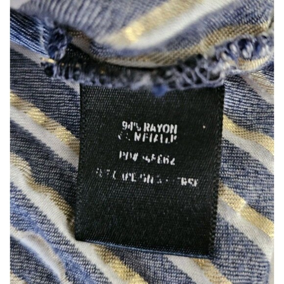 Torrid Sz 0 US 12 Gold Lurex Stripe and Navy Blue Short Sleeve Top Buttons Vneck - Picture 8 of 8